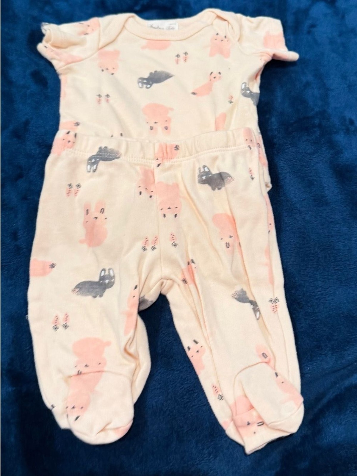 Peach Animal-Print Footed Two-Piece for Baby Girls