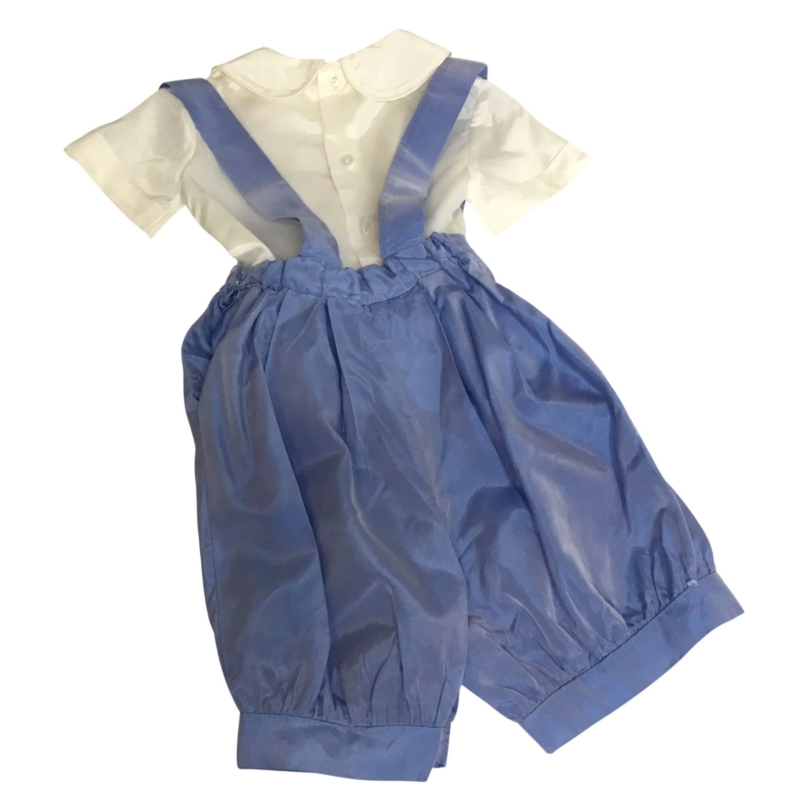Vintage NCI Blue Suspender Bloomer Shorts Peter Pan Collar Top 18 Months Set