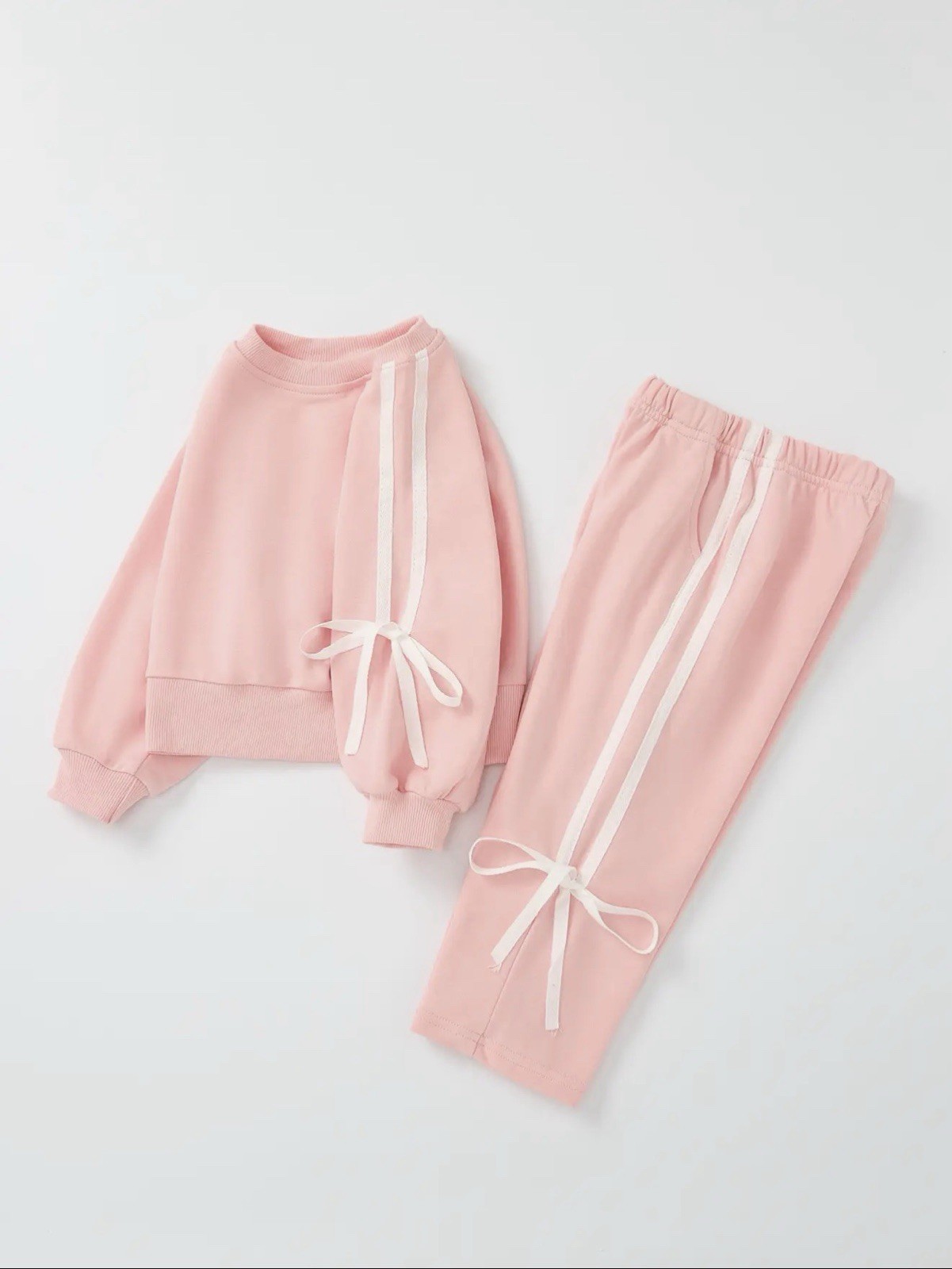 NWT Girls 24 Months Pink White Solid Sweatshirt & Pants Set 2pc Bow