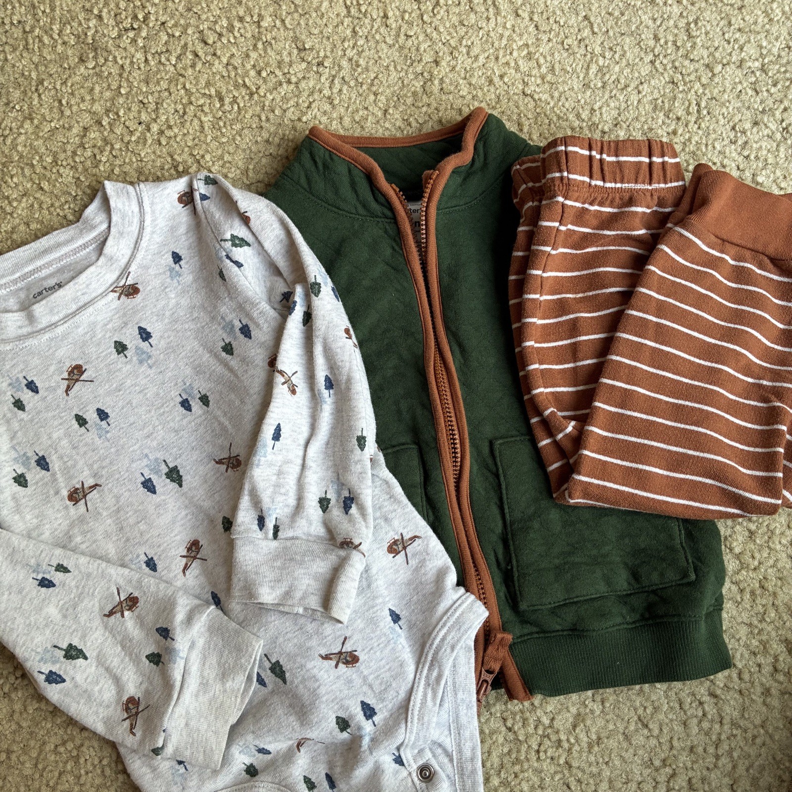 Carters 3 Piece Set 24 Months with Vest Pants Bodysuit, Outdoor Adventure Autumn