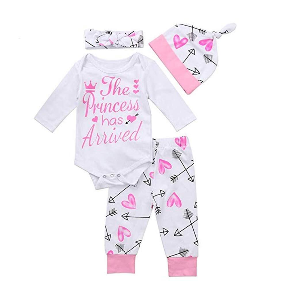 Newborn Baby Girl Clothes Long Sleeve Letter Romper Bodysuit Pants Hat Outfits