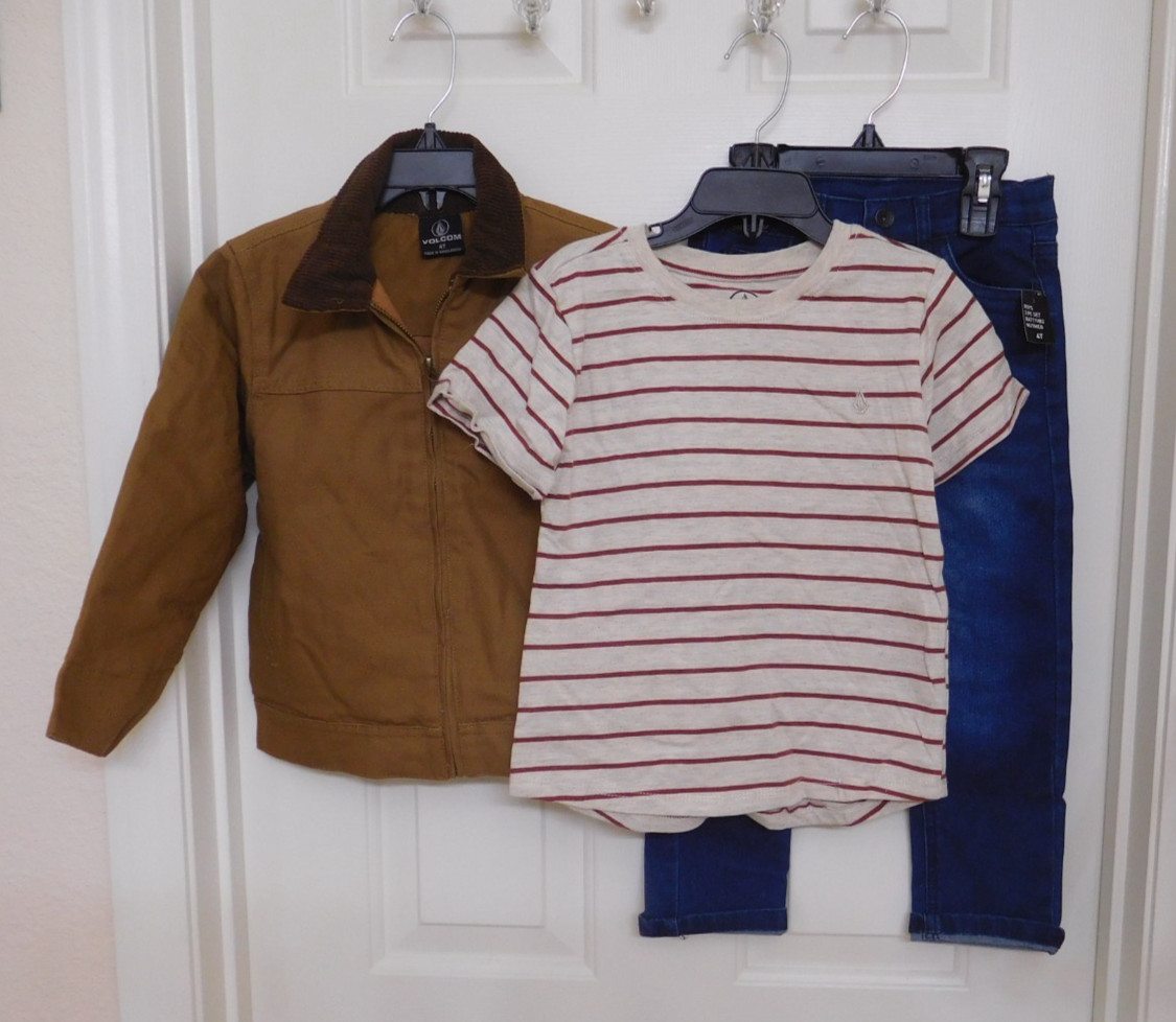 NWT 3pc Volcom Brown Canvas Jacket Shirt & Jeans Set sz 3t or 4t