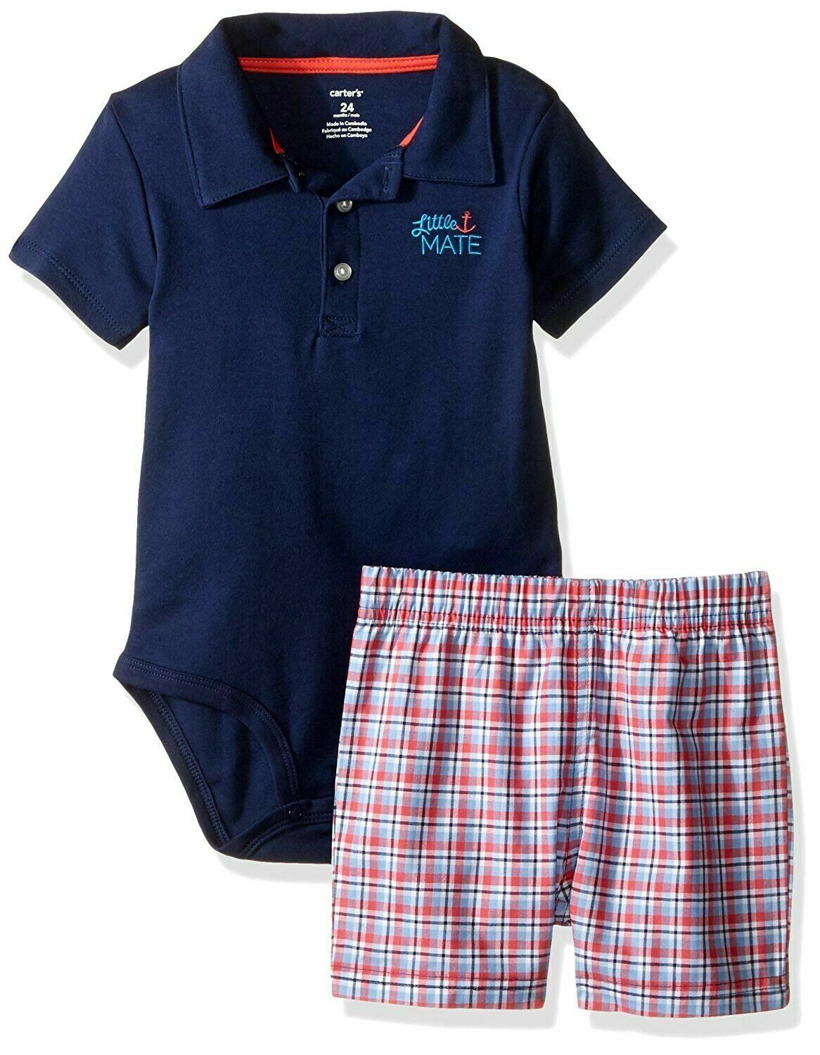 Carter’s Baby Boy’s Size3 Months 2 Pc Short Sleeve Shirt & Shorts Set NWT Navy