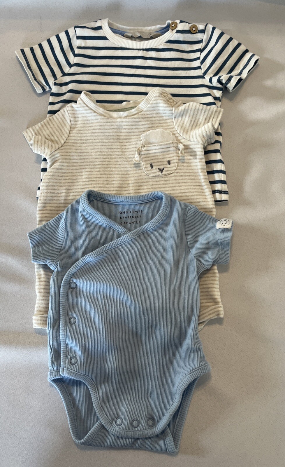 John Lewis & Partners Baby Clothes Lot 0-3 Month Cream Blue Jumper One Piece