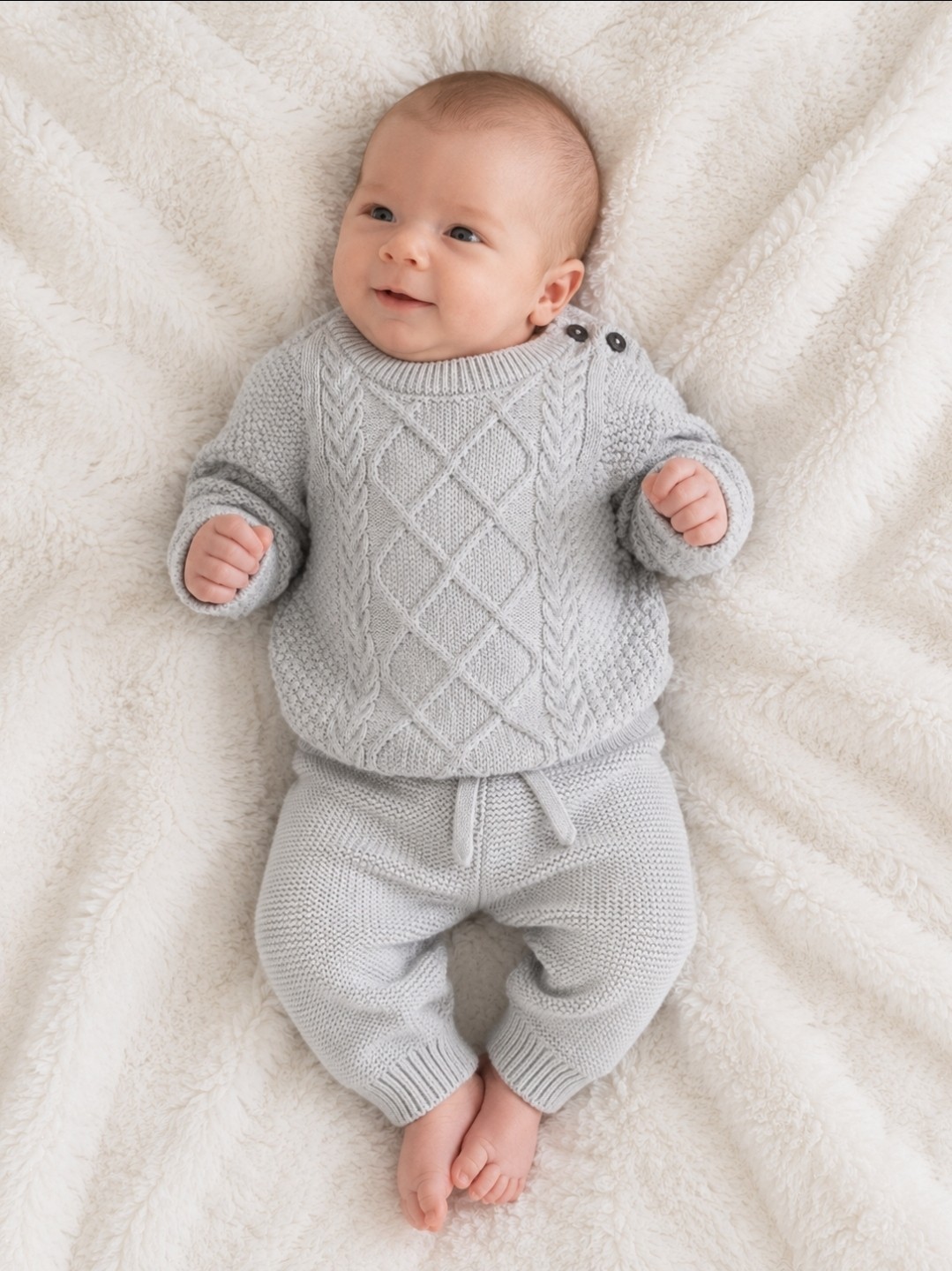 Carter’s Newborn Knit Sweater Pant Set Gray Cable Knit Baby Outfit Unisex NB