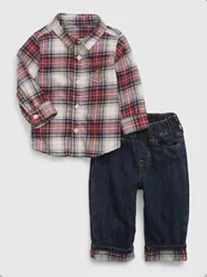 GapBaby Flannel/Loose Denim Lined Cuffed Oufit Set-Sz: 0-3 Months NIP & TAGS