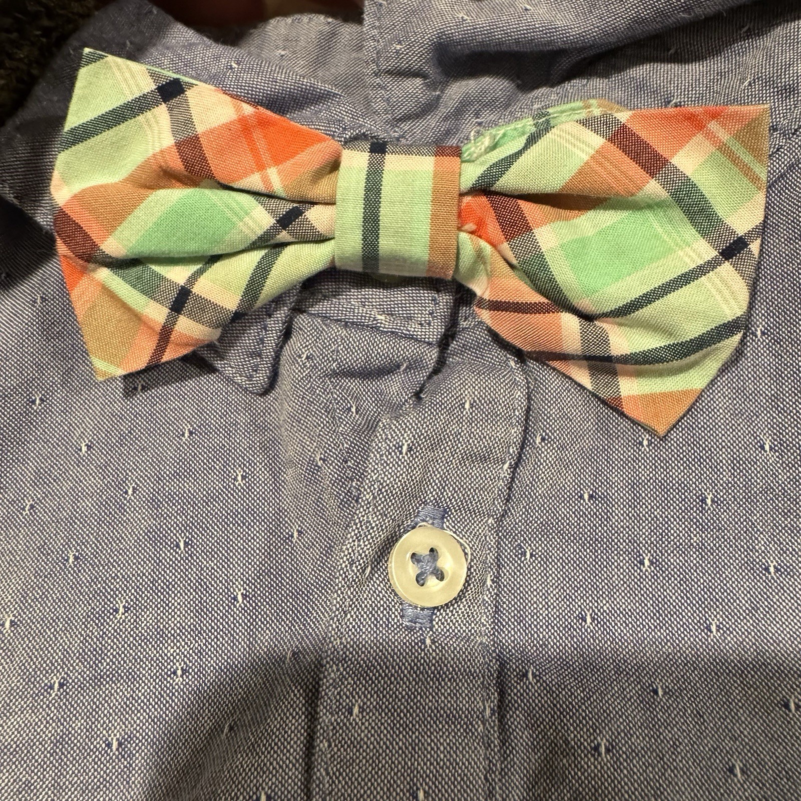 Carters Special Occasion 12M Boys 3 Piece Outfit Bow tie Blue Green Plaid Spring
