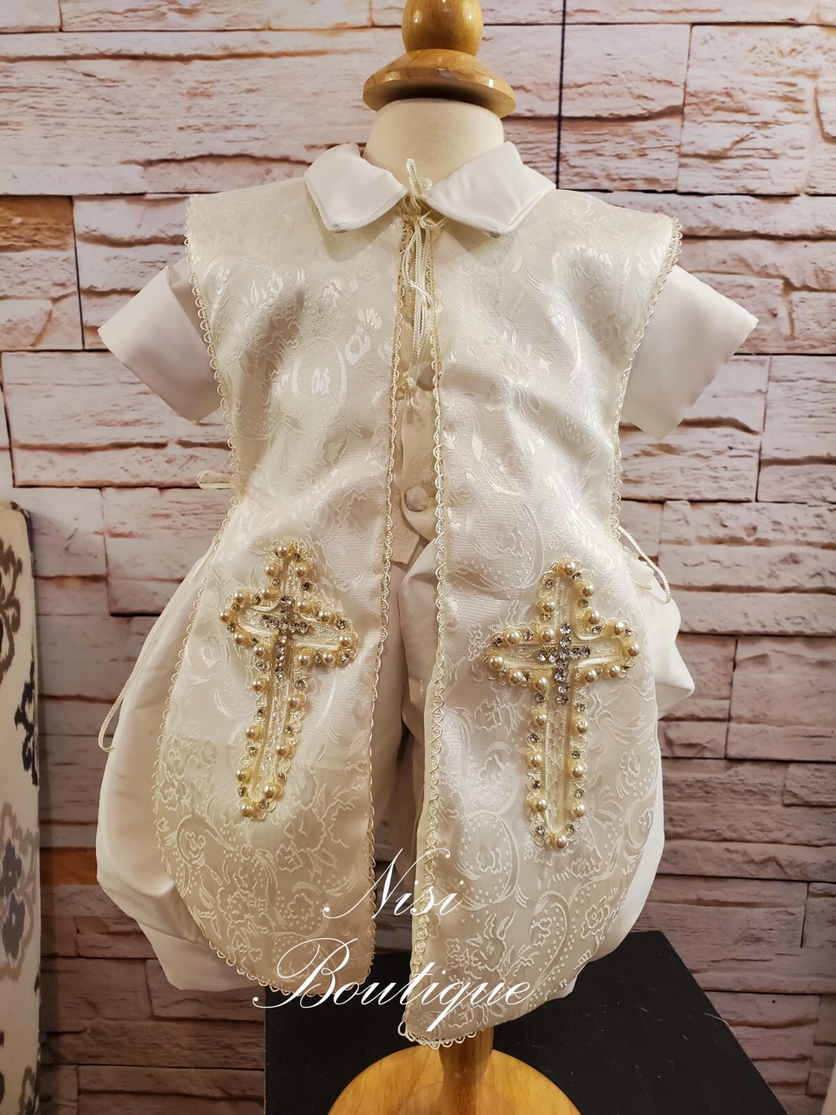 Baby Boy Christening Outfit, Blessing or Baptism Outfit, Color Ivory 5 Pieces