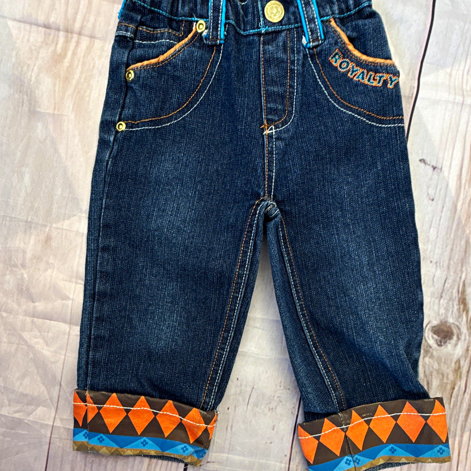 Royalty Boys 2-Pc Zip Jacket & Denim Pants Set Argyle Multicolor 3/6M