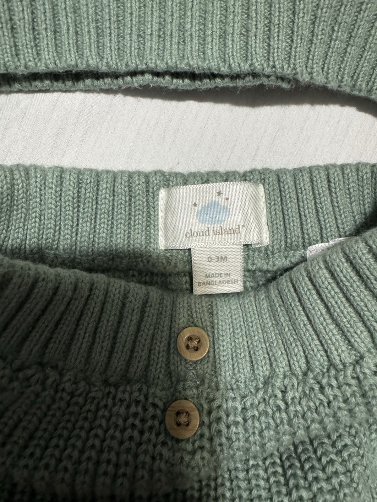 Cloud Island 0-3M 100% Cotton Green Knit Sweater & Shorts Set Hello World