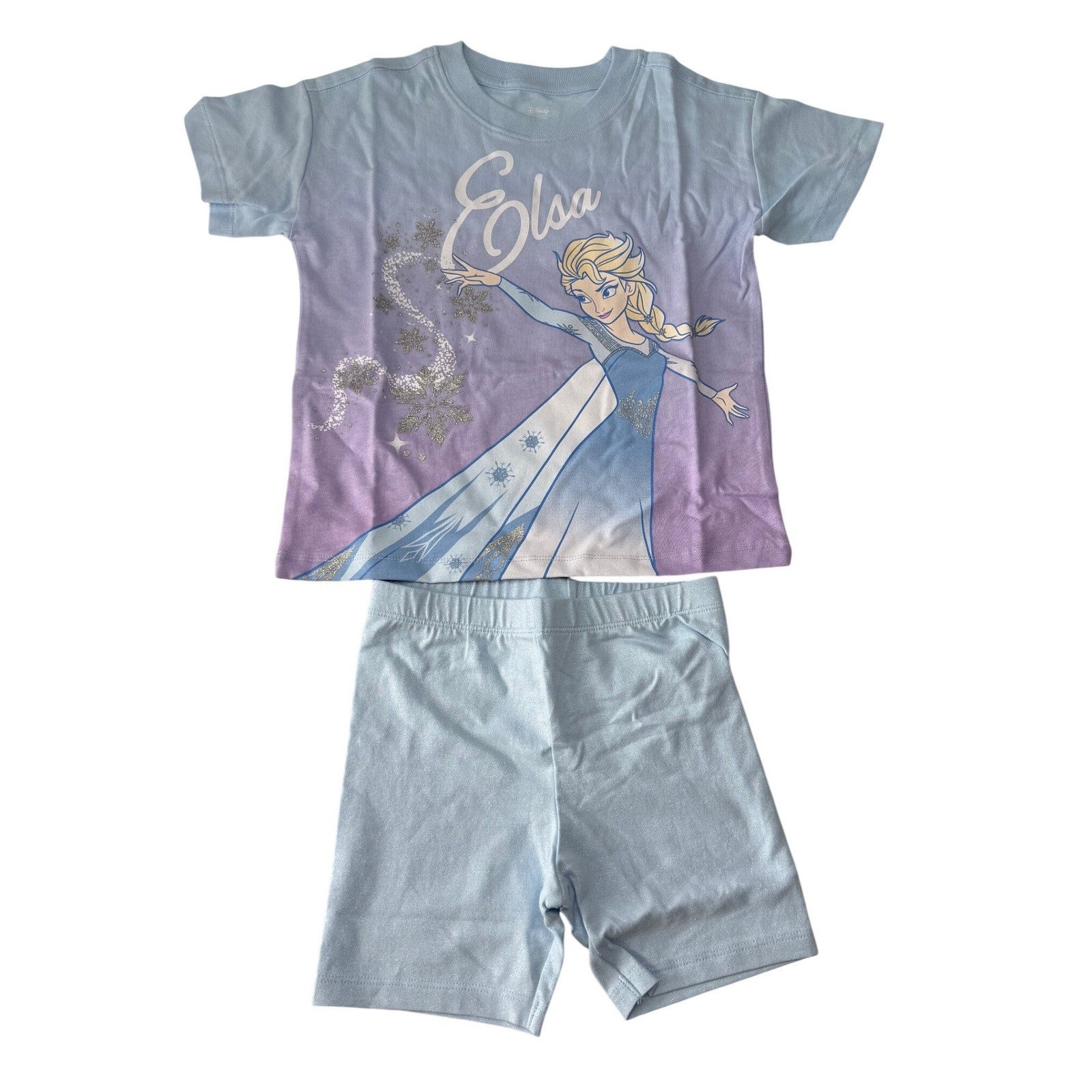 Disney Frozen Elsa Tee Shirt and Shorts Set Blue Purple Cotton Girls 4T NEW