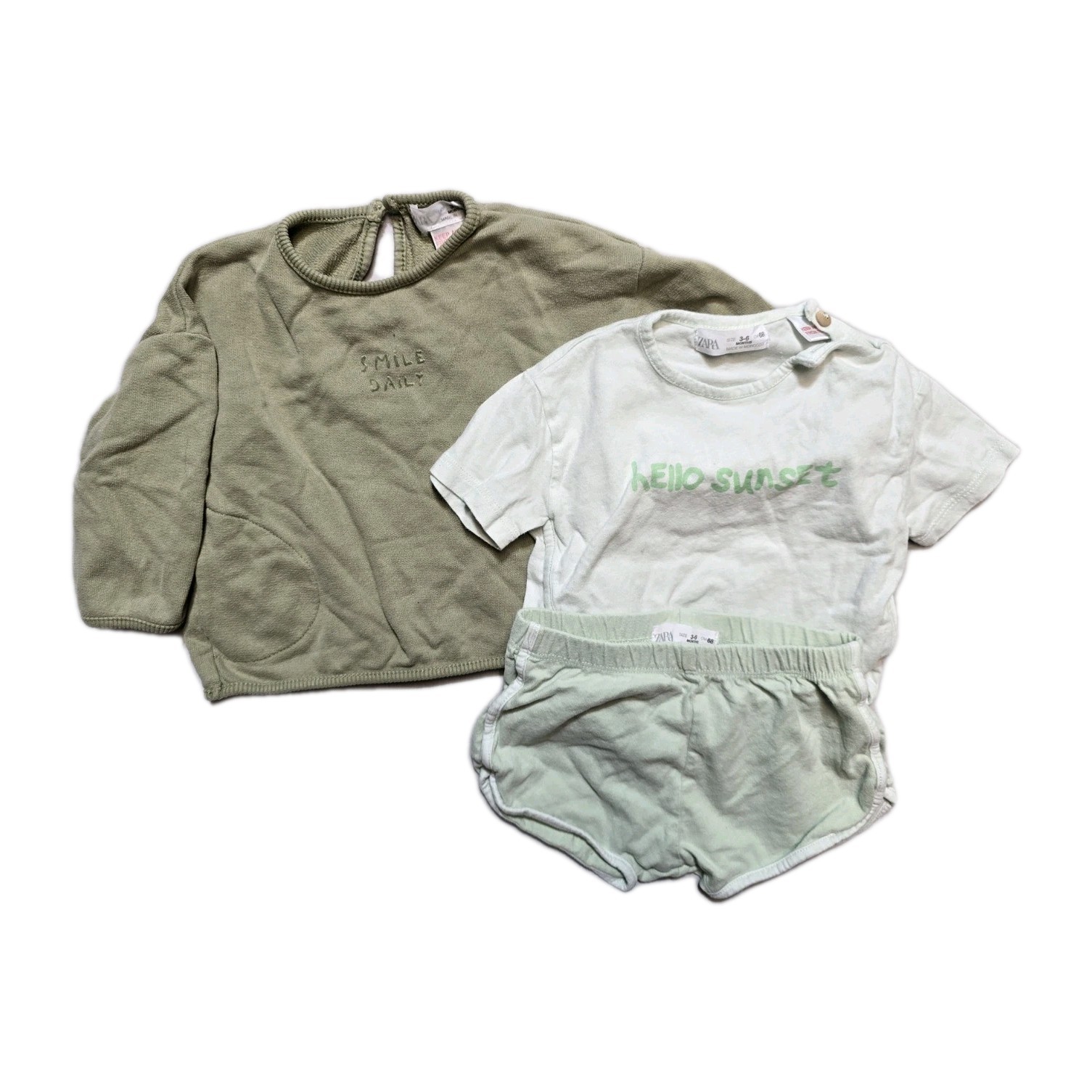 Zara 3-6 Months Green Boys Set Lot Of 3