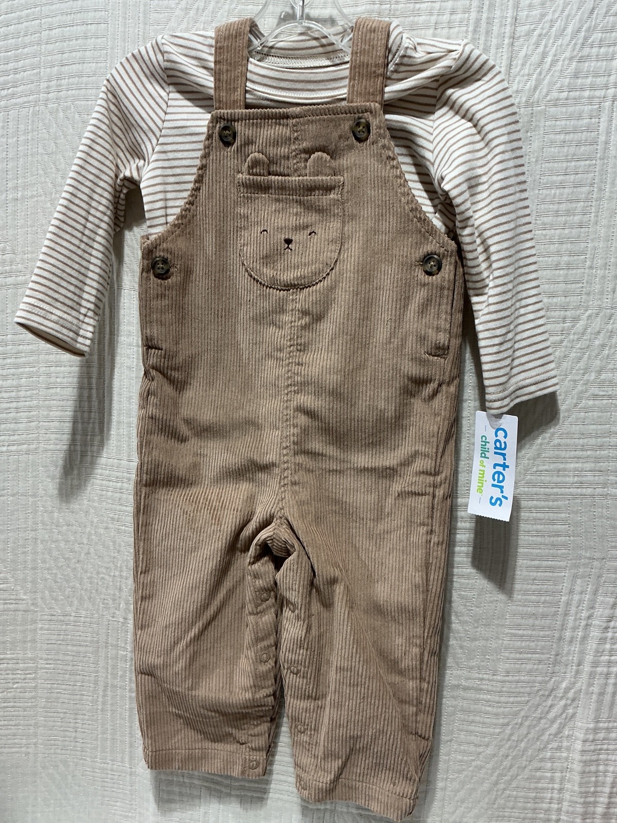 carters child of mine baby boys 2 piece LS cordaroy overall pant set ast sz
