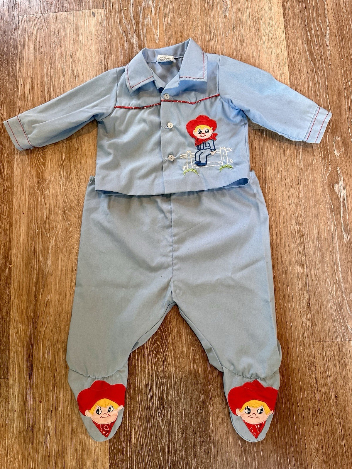 Vintage 1950s 60’s Child Western Cowboy 2 piece Embroidered Applique 0-3 mos