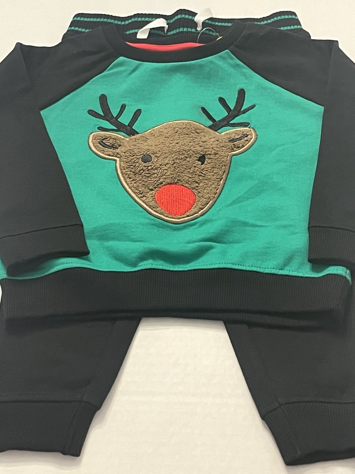 Lightning Bug Boys 2-Piece Reindeer Fleece Outfit Size 24 Months Green & Black