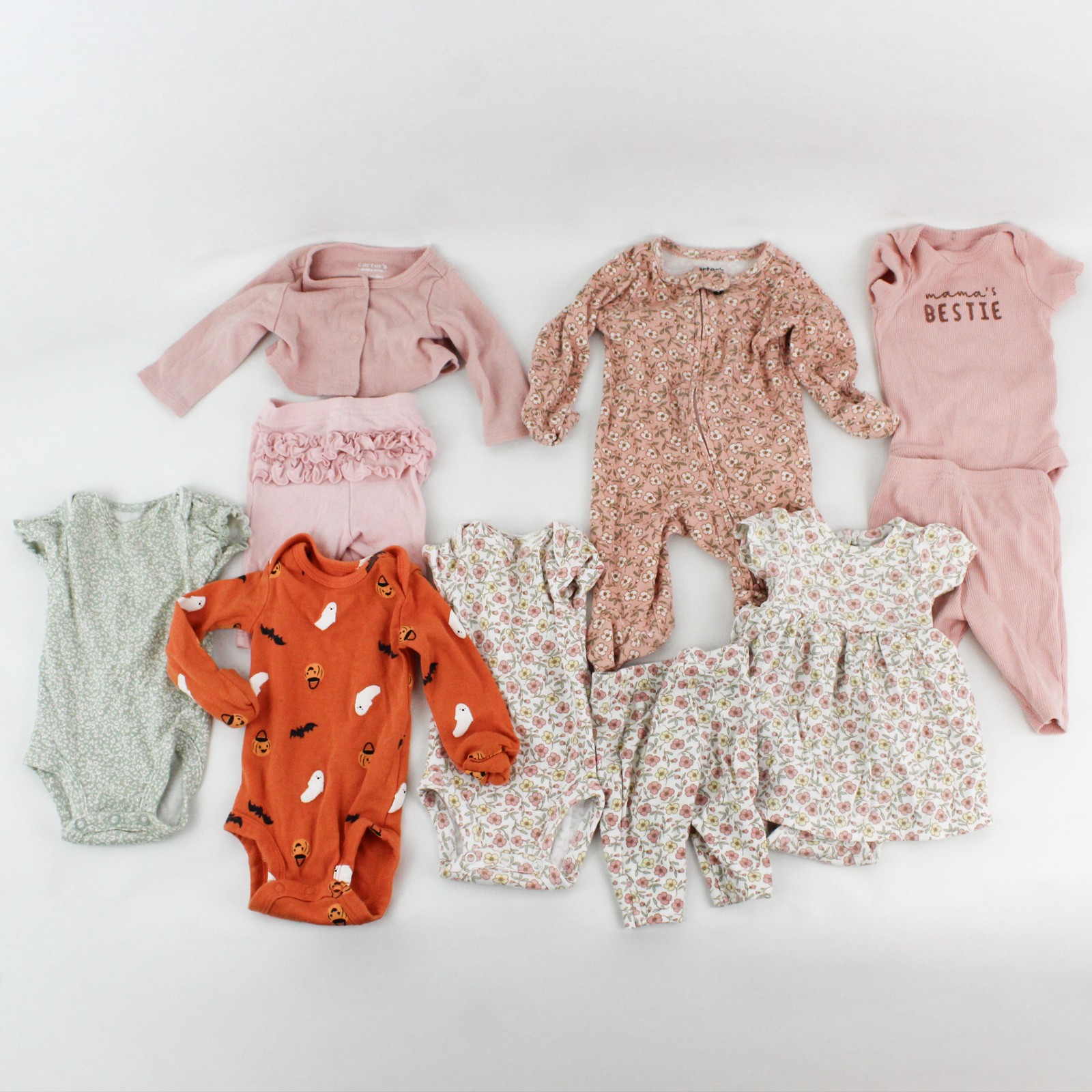 10-Piece Lot Carter’s One-Pieces and Outfits Baby Girls’ Size 0M Newborn