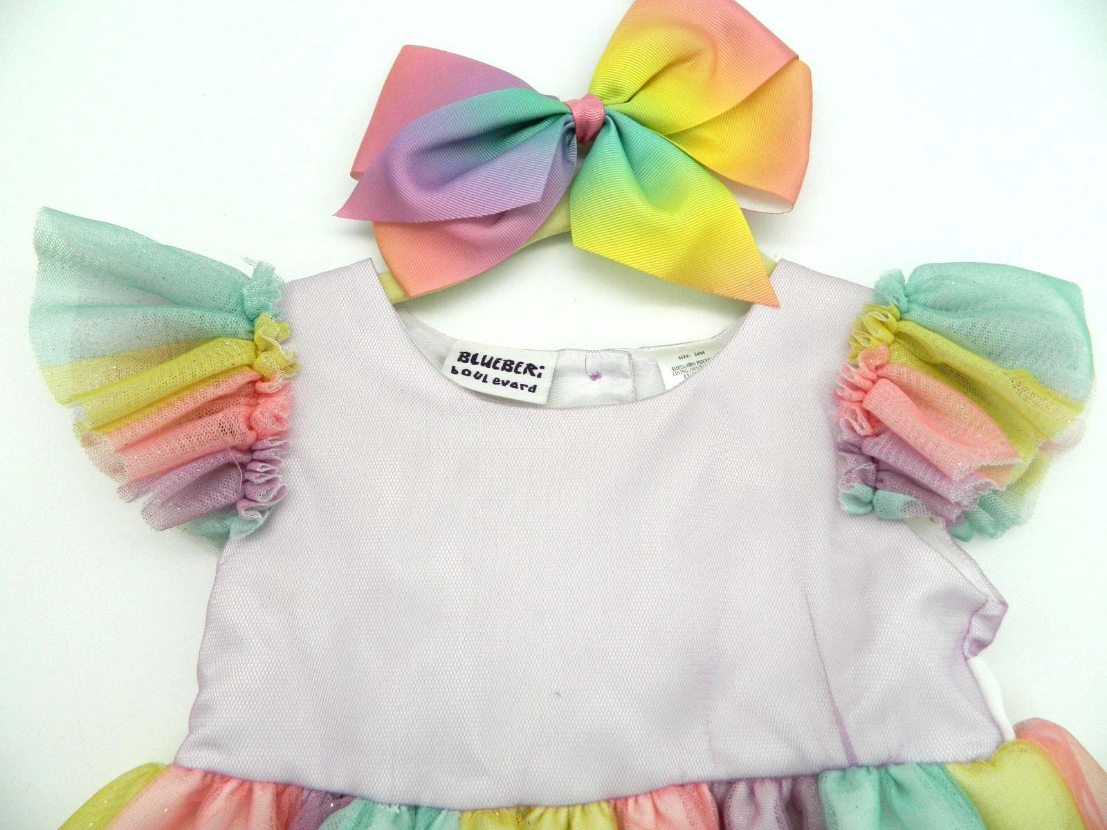 BLUEBERI BOULEVARD 24 month Baby Girl RAINBOW TULLE Sparkle Party Dress with Bow