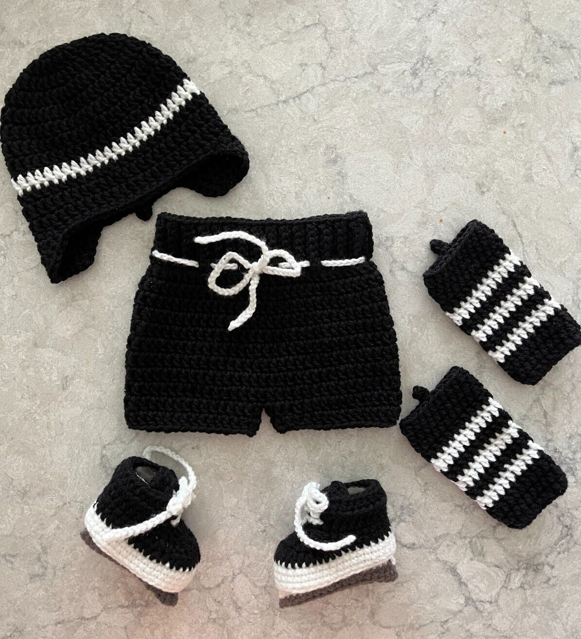 Baby Hockey Outfit Diaper Cover Set Black Shorts Legging Skates Handmade NEW