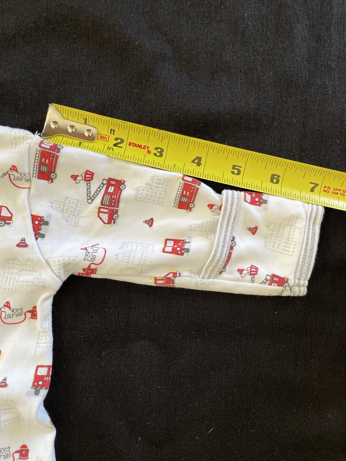 Kissy Kissy EUC White/Red Pima Fire Engines Cotton Zip Footie, Hat & Bib-0-3Mos