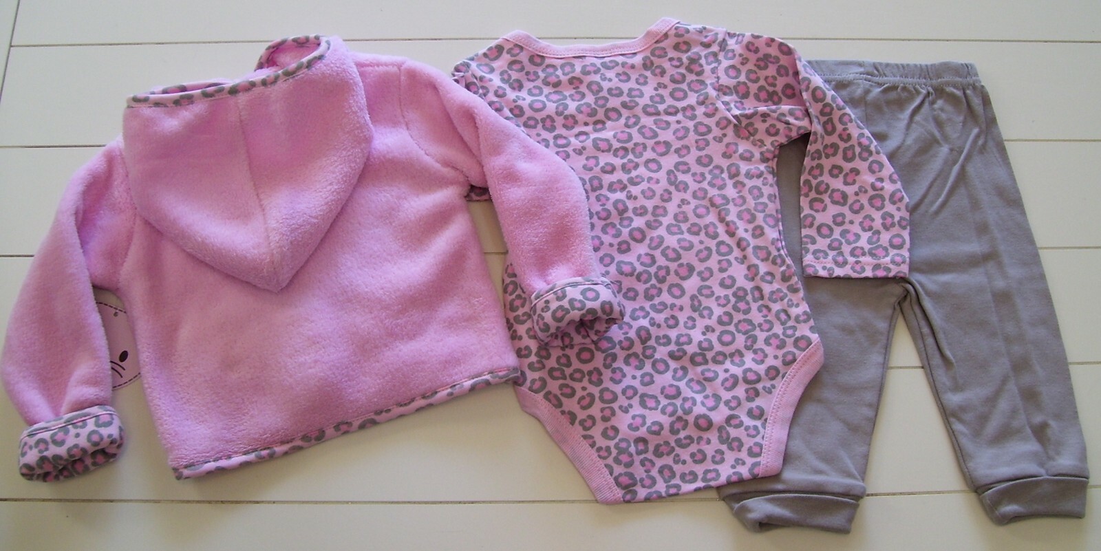 Girls Little Beginnings 3 Pc Pink Leopard Jacket Bodysuit Pants Outfit Sz 6-9M