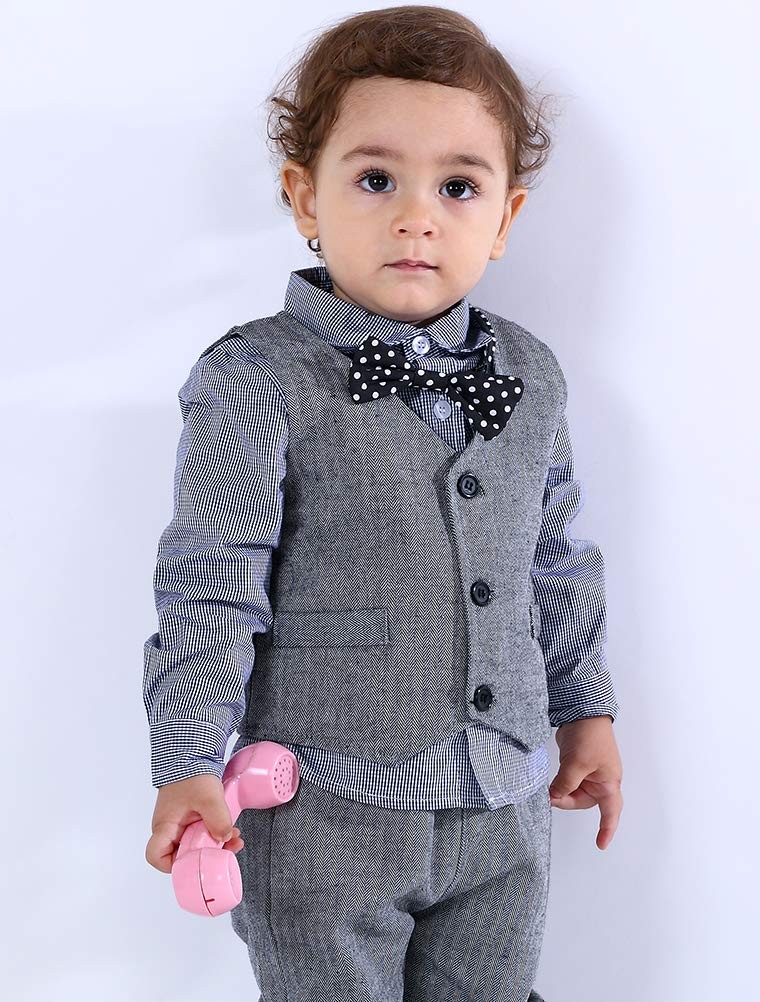 Abolai Baby Boys’ 4 Piece Vest Set with Shirt,Vest and Pant Grey 2-3T,