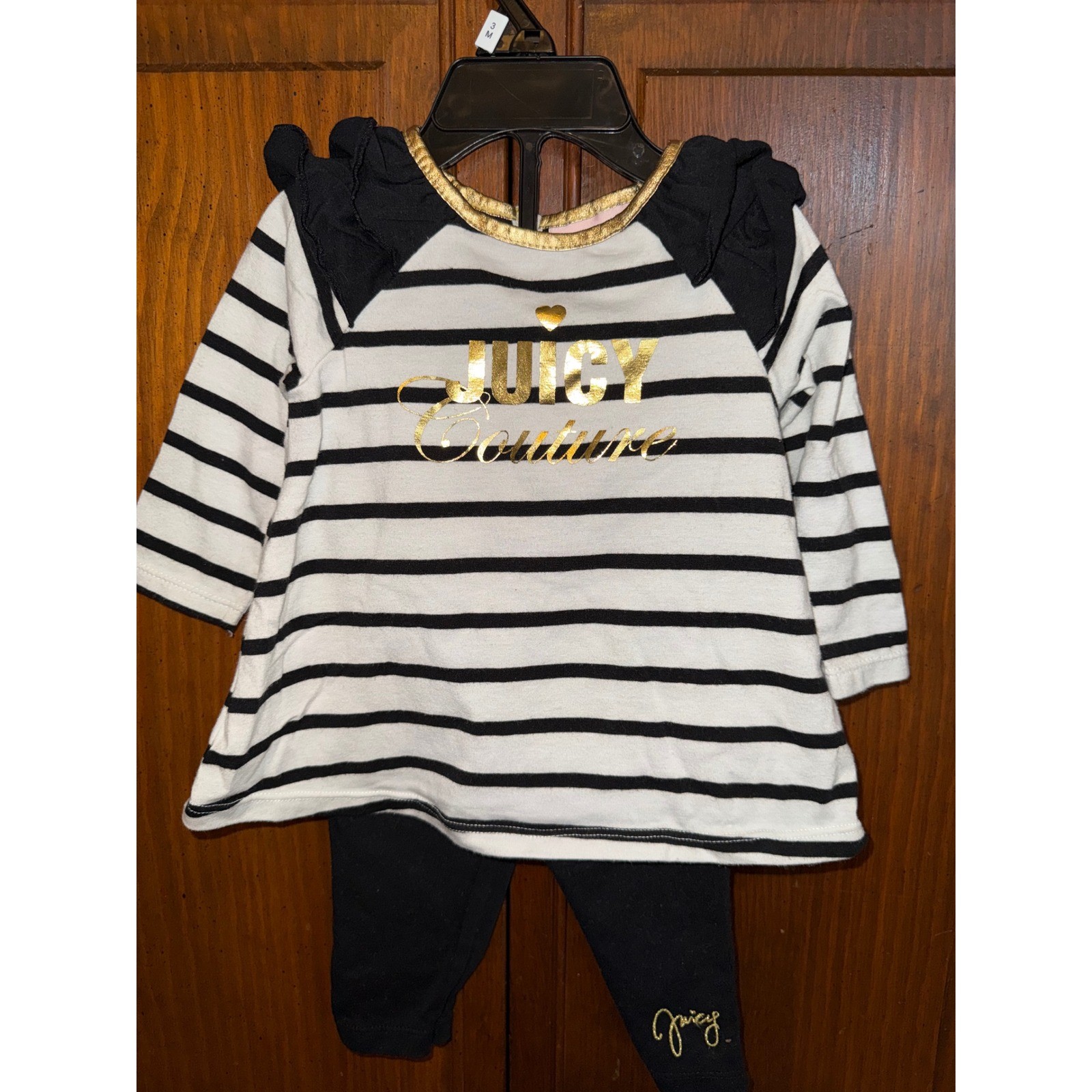 Juicy Couture Baby Girls Striped Ruffle Tunic and Leggings Set Black White Gold