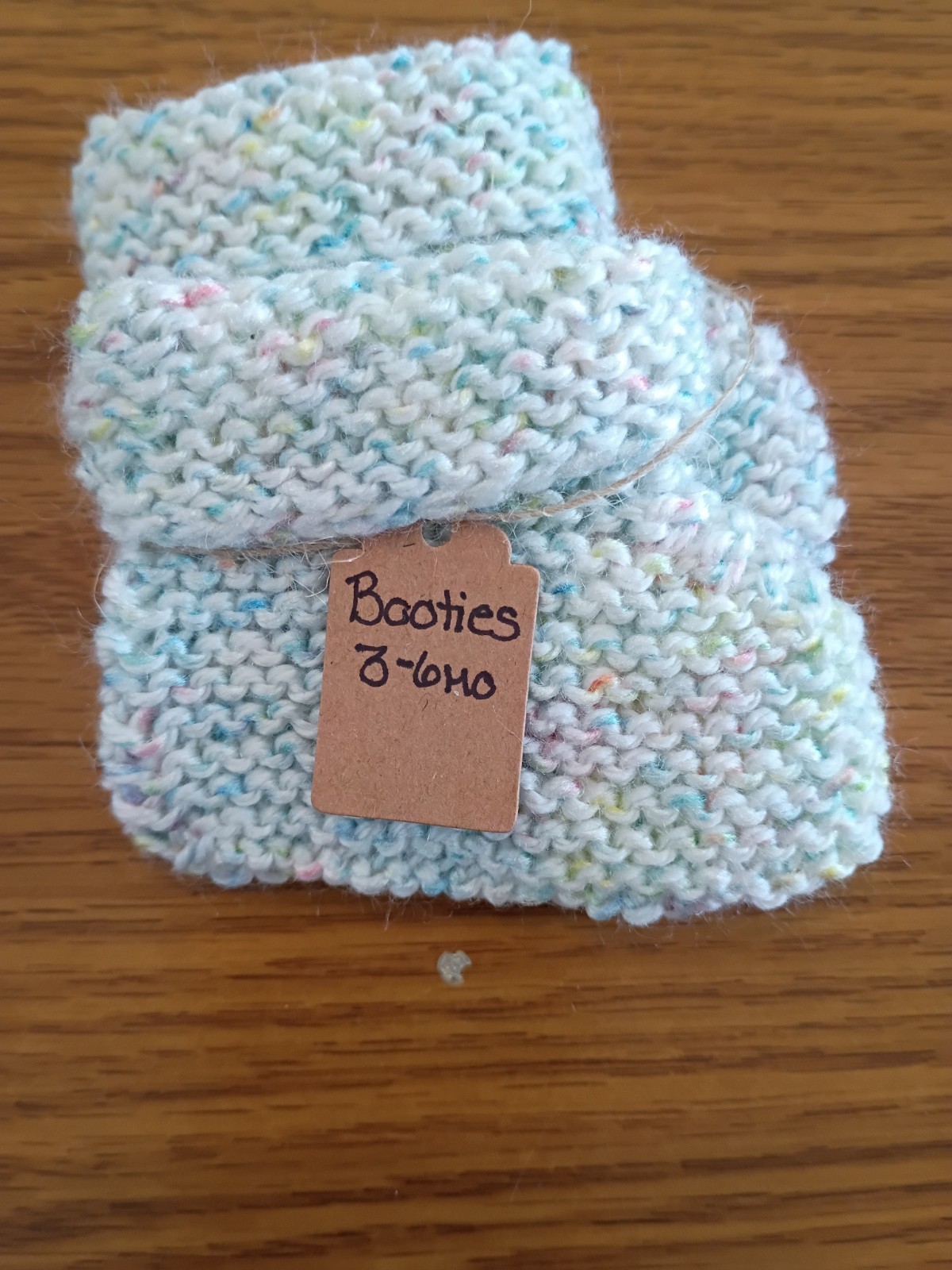 Hand Knit Baby Booties 3 To 6 Months Unisex White With Multicolored Speckles
