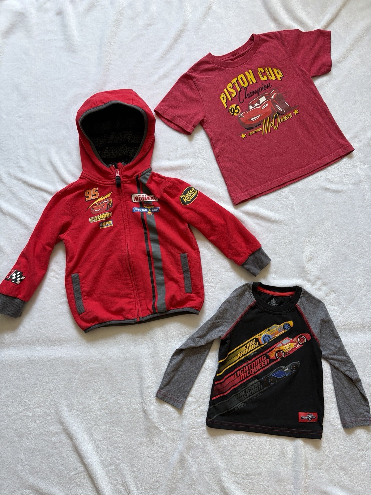Lot of 3 Disney Pixar Cars Lightning McQueen Clothes, Hoodie Jacket – 2/3 & 4T