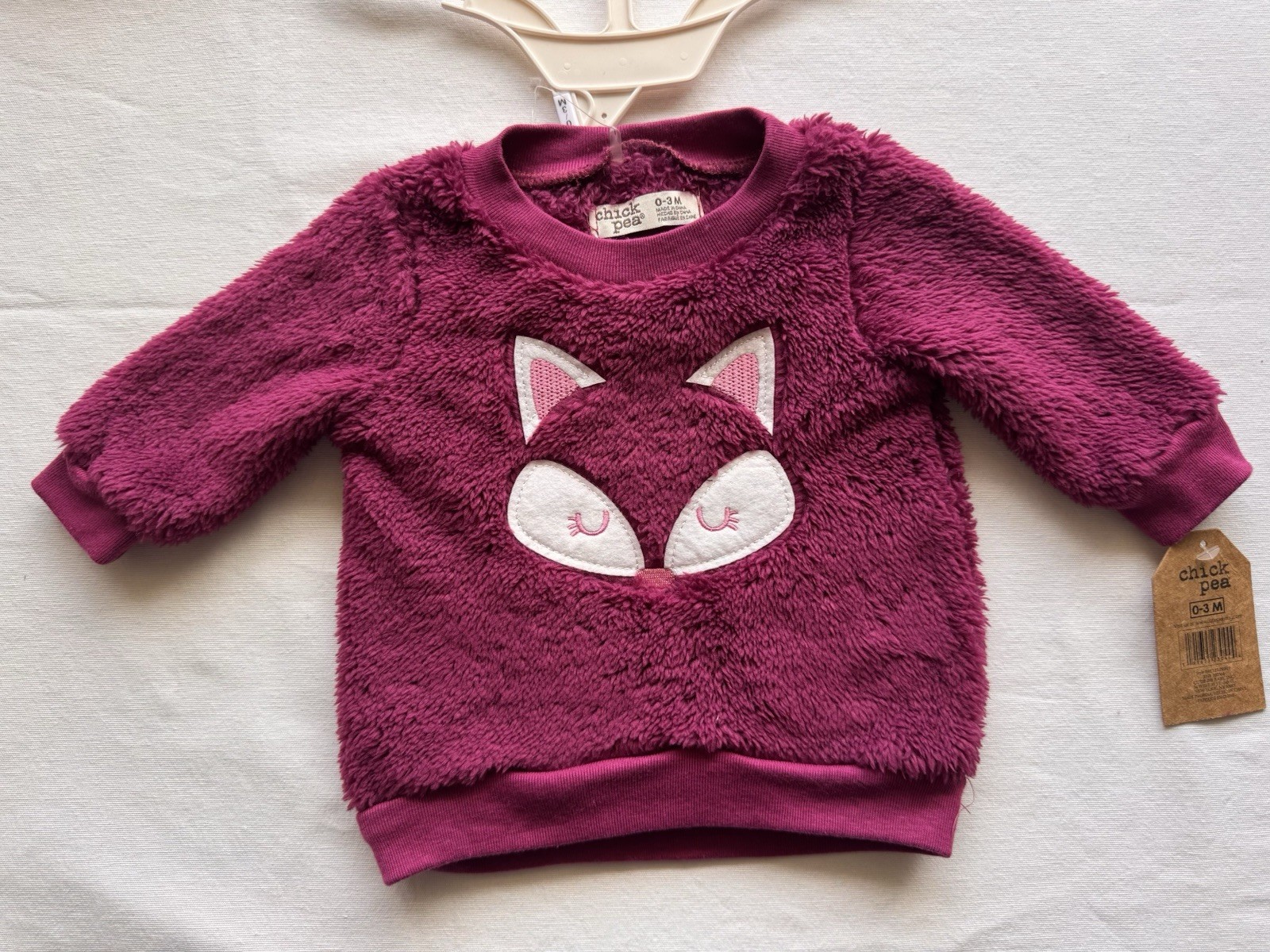 Chick Pea Girls 0-3M 3pc Fleece Pants Set Purple White Fox Footed Bow