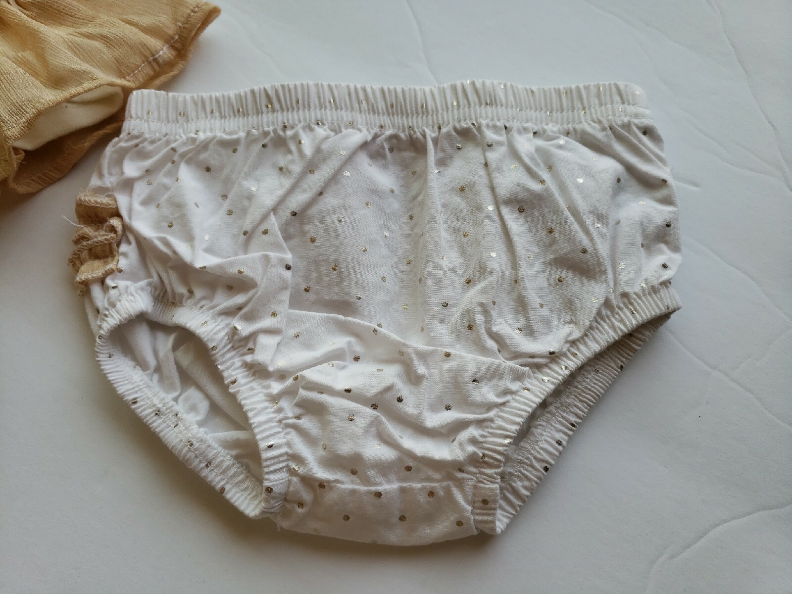 Juicy Couture Chiffon Gold Polka Dots Baby Dress & Bloomers Size 12 Months
