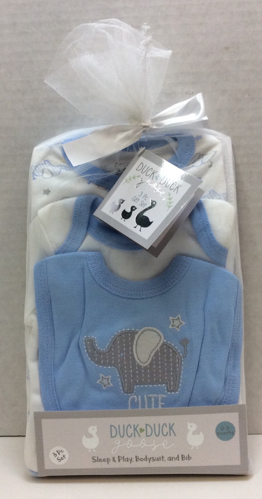 Duck Duck Goose 3 Piece Sleep & Play Bodysuit and Bib Size 0-3Mos Free Shipping