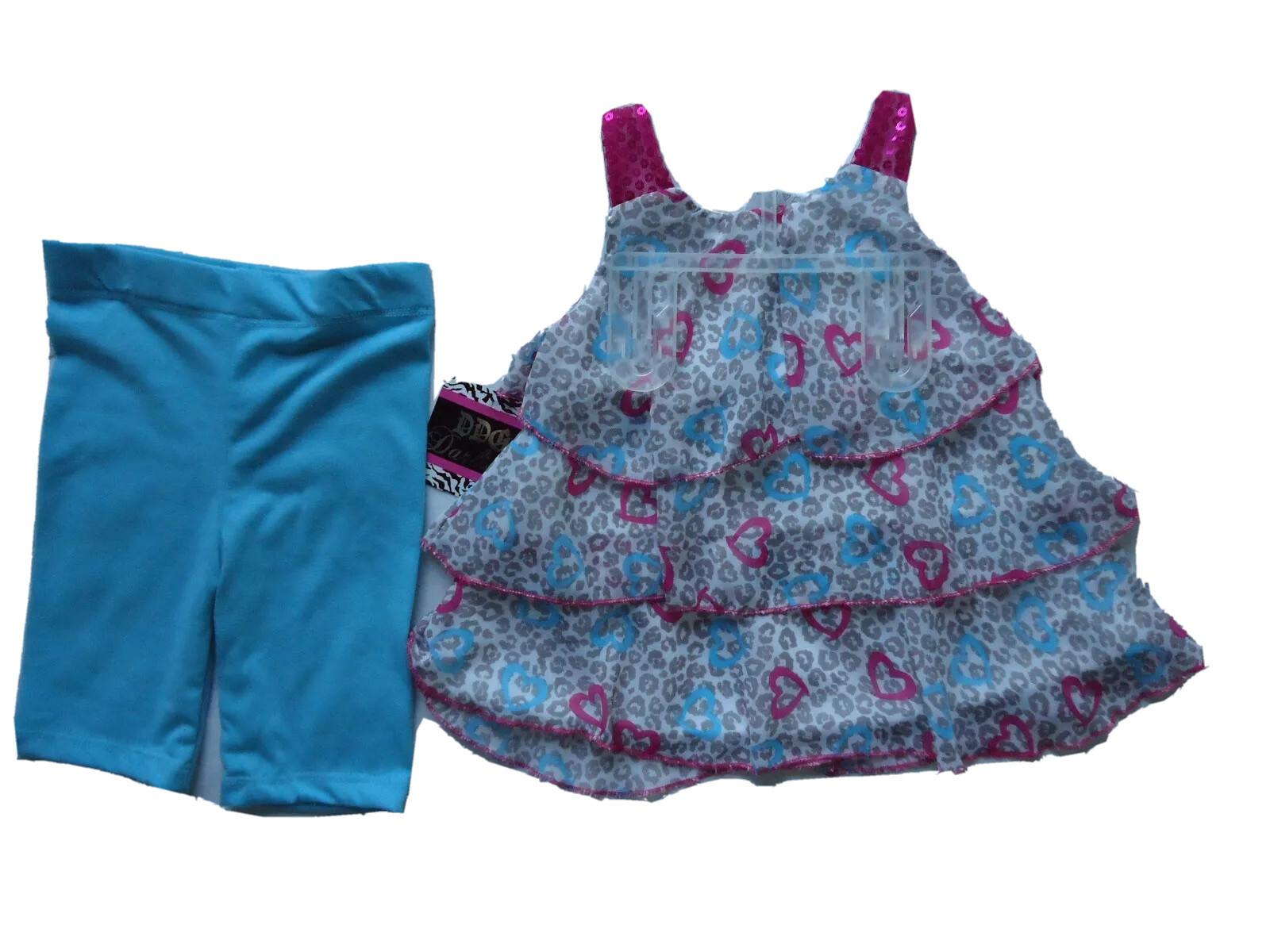 DDG Darlings tunic & capri girls 2 pc set aqua, gray, pink size 24 months