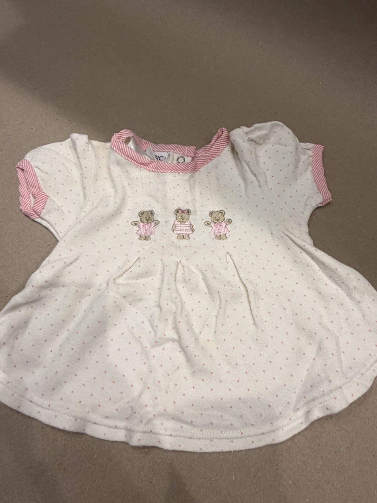 Vintage Basic Editions Girls 6/9M Dress Set White Pink Polka Dot Bear Cotton