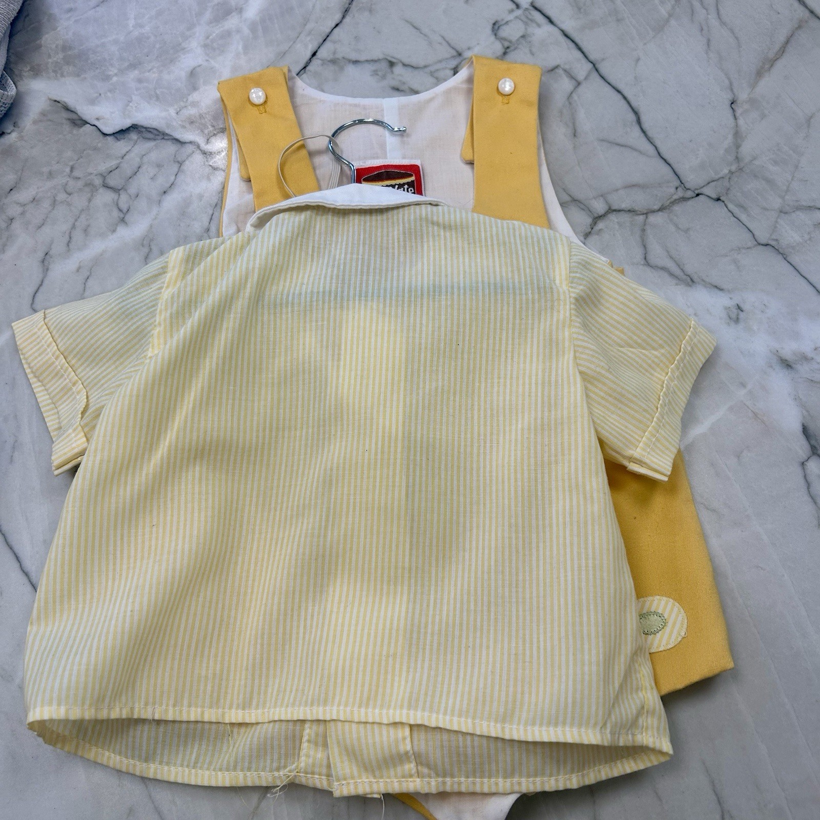 VTG Chocolate Soup 3T Boys Overall Shorts, Shirt & Tie Spring Yellow/ Green 3 Pc