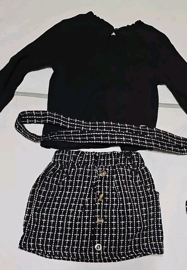 Oklady Toddler Baby Girl Clothes Set W/ Belt 18-24 Months Grey Black Skirt Shirt