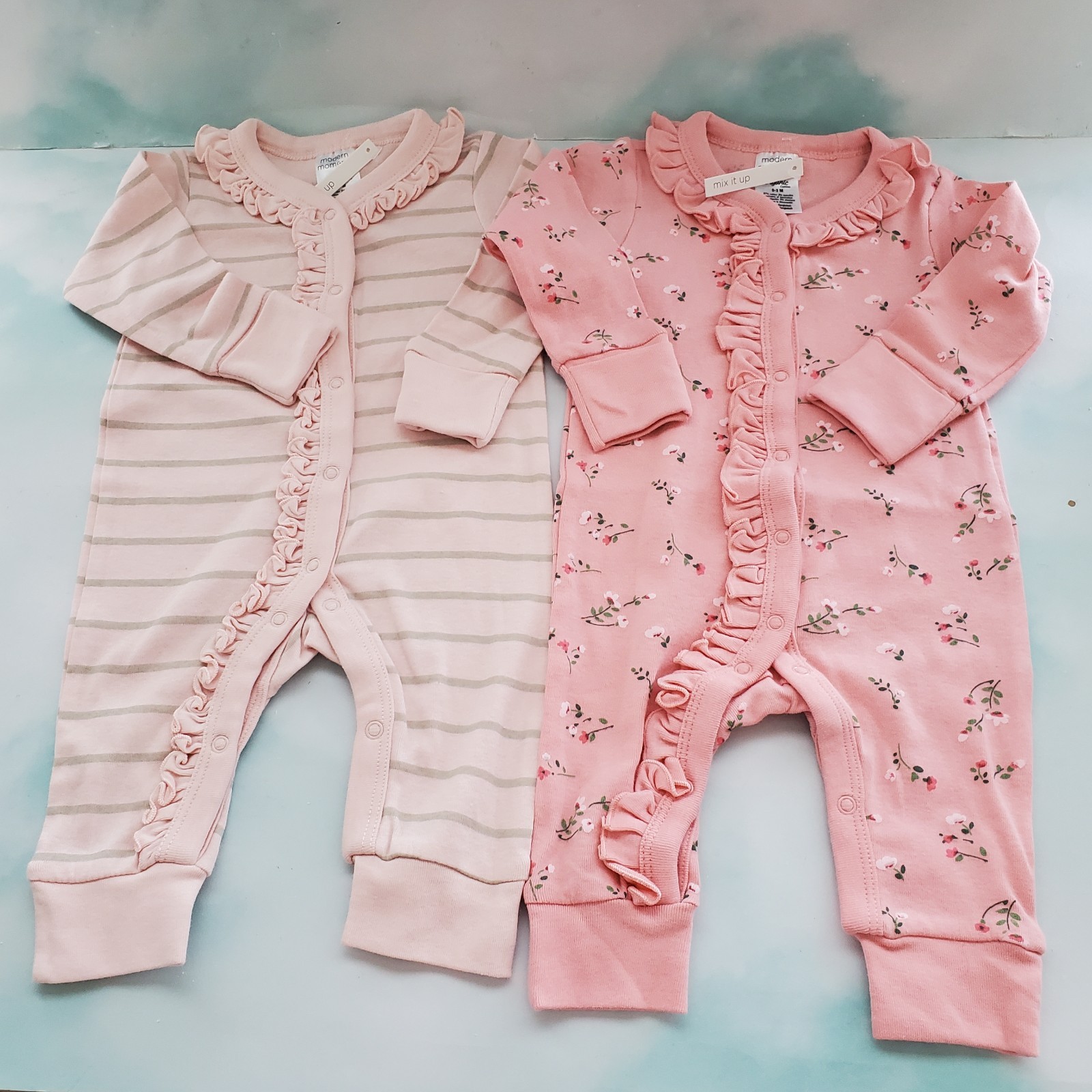 New Gerber Sleep and Play Baby Girl Size 0-3 Months Organic Cotton Lot 2pc