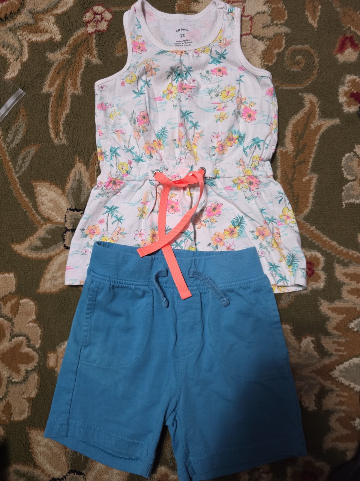 Girls Sz 2-3 Tropical Tank Top With Pocket Shorts