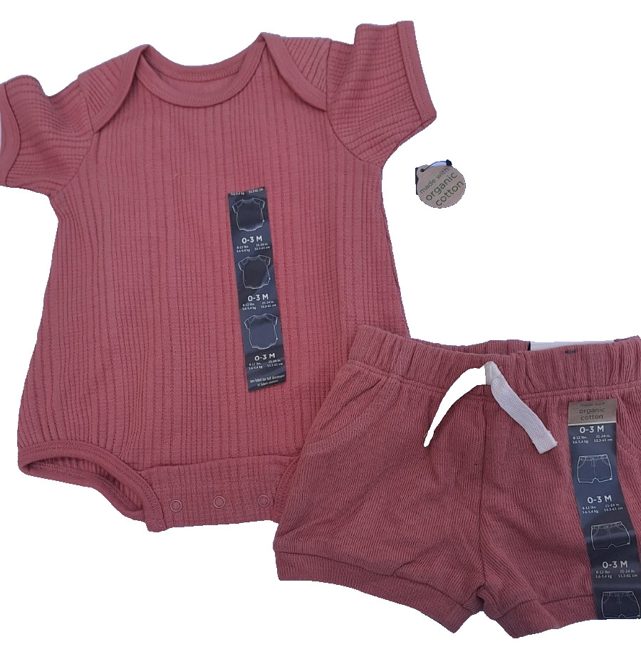 Modern Moments By Gerber Baby 0-3 mo Girl Set ORGANIC cuff short ROSE & onesie