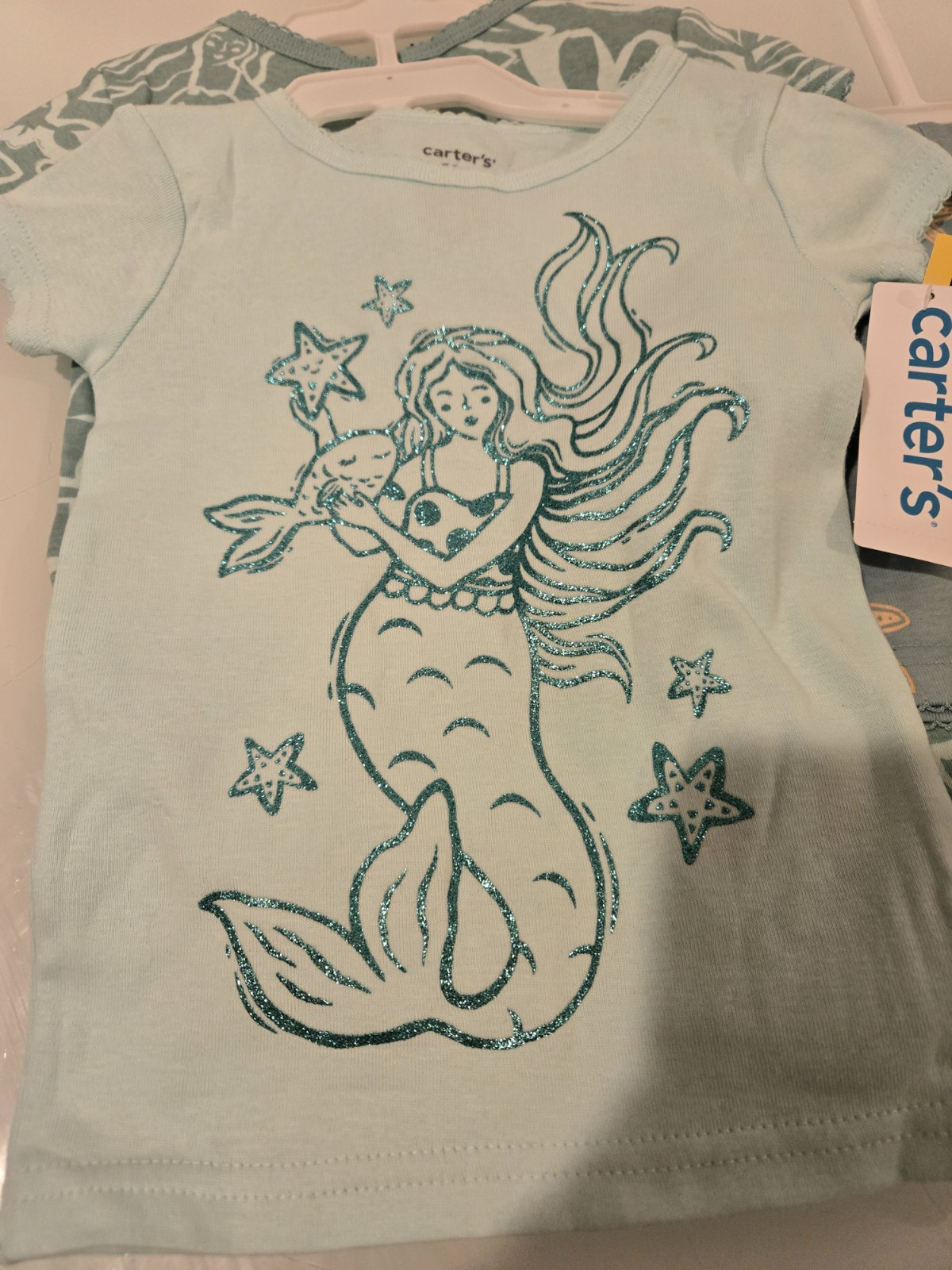 Light Green/teal Carters 4 Piece Mermaid Print Snug Fit Set Size 18 Months, Nwt