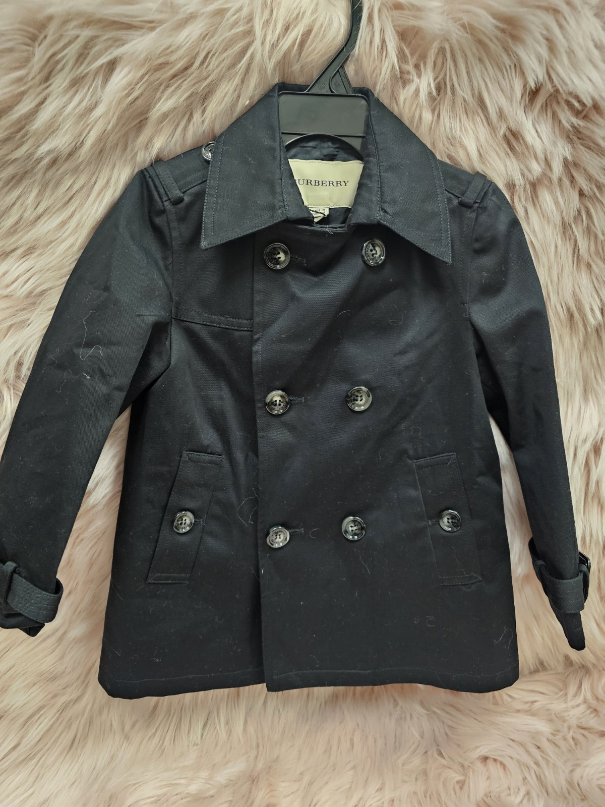 NWT Burberry Children Trench Coat Black Size 2Y Luxury Double Breasted Classic
