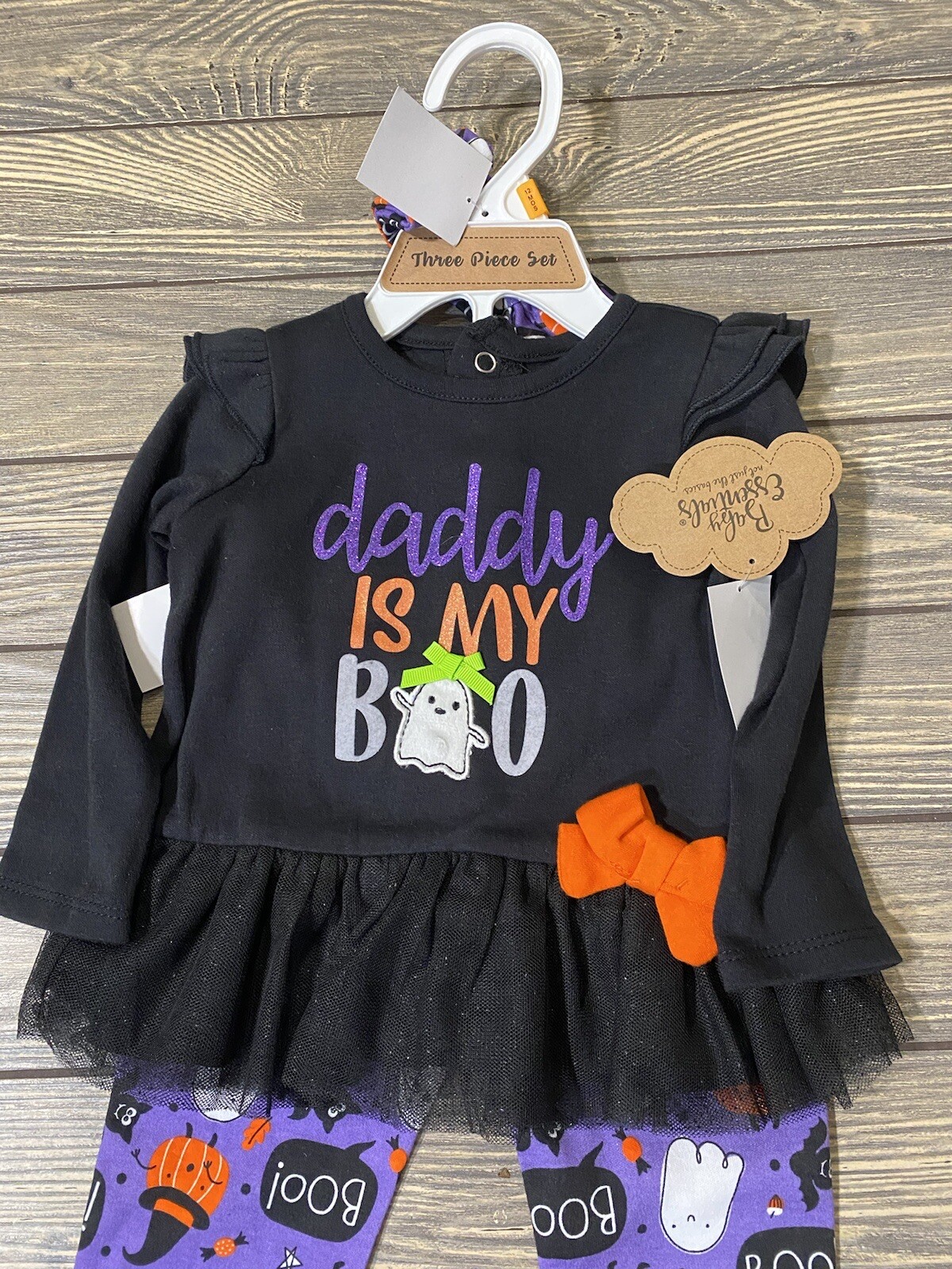 Baby Essentials Daddy Is My Boo 3 Piece Outfit Set with Bow Size 12 Month Ghost