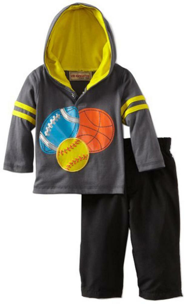 Kids Headquarters Infant Boys 2pc Hooded Top Whit Pants Set Size 3/6M 6/9M $30