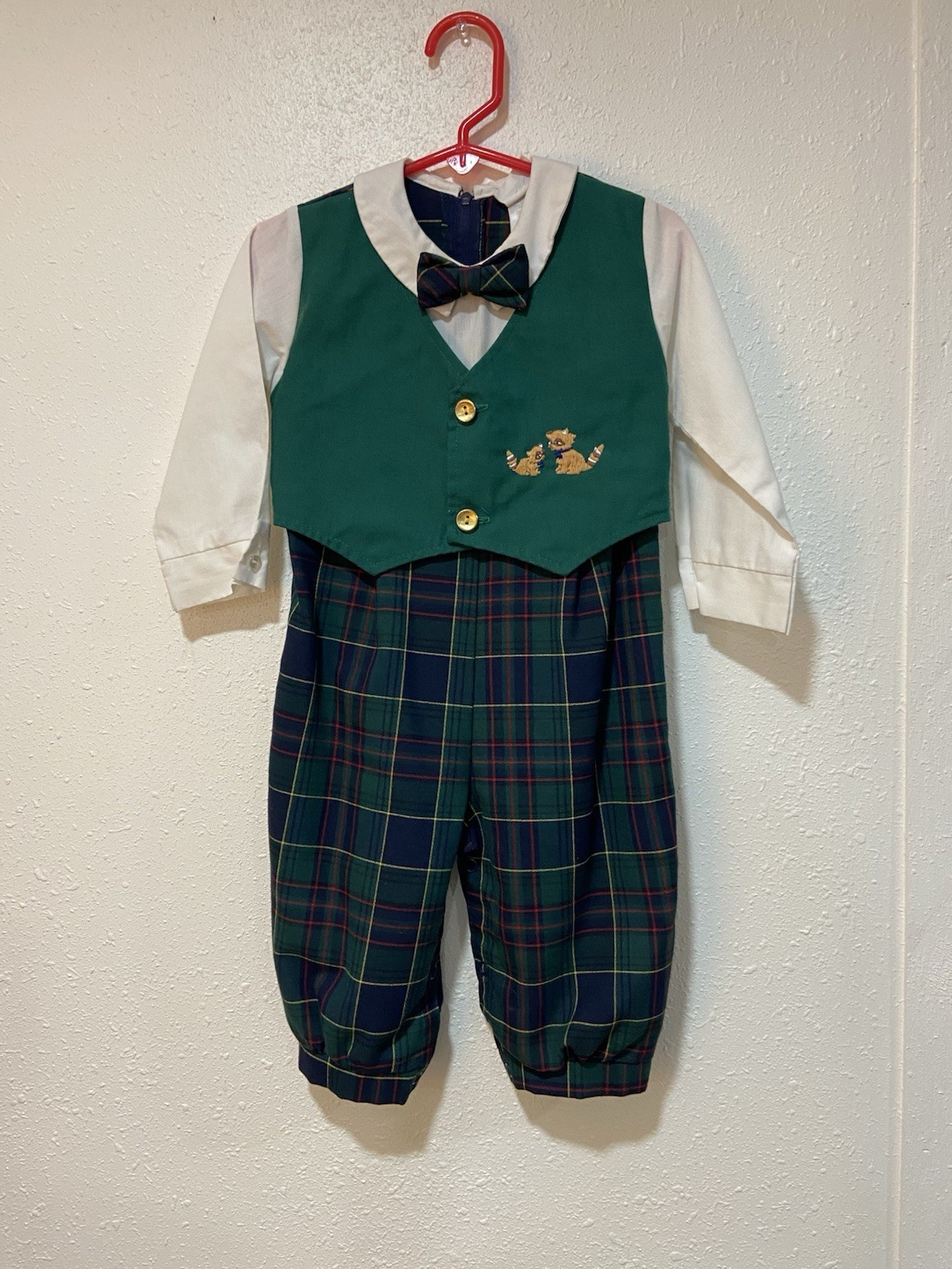 VINTAGE MICHAEL JAMES TODDLER ONE PIECE OUTFIT 24 MTH VEST TIE PLAID