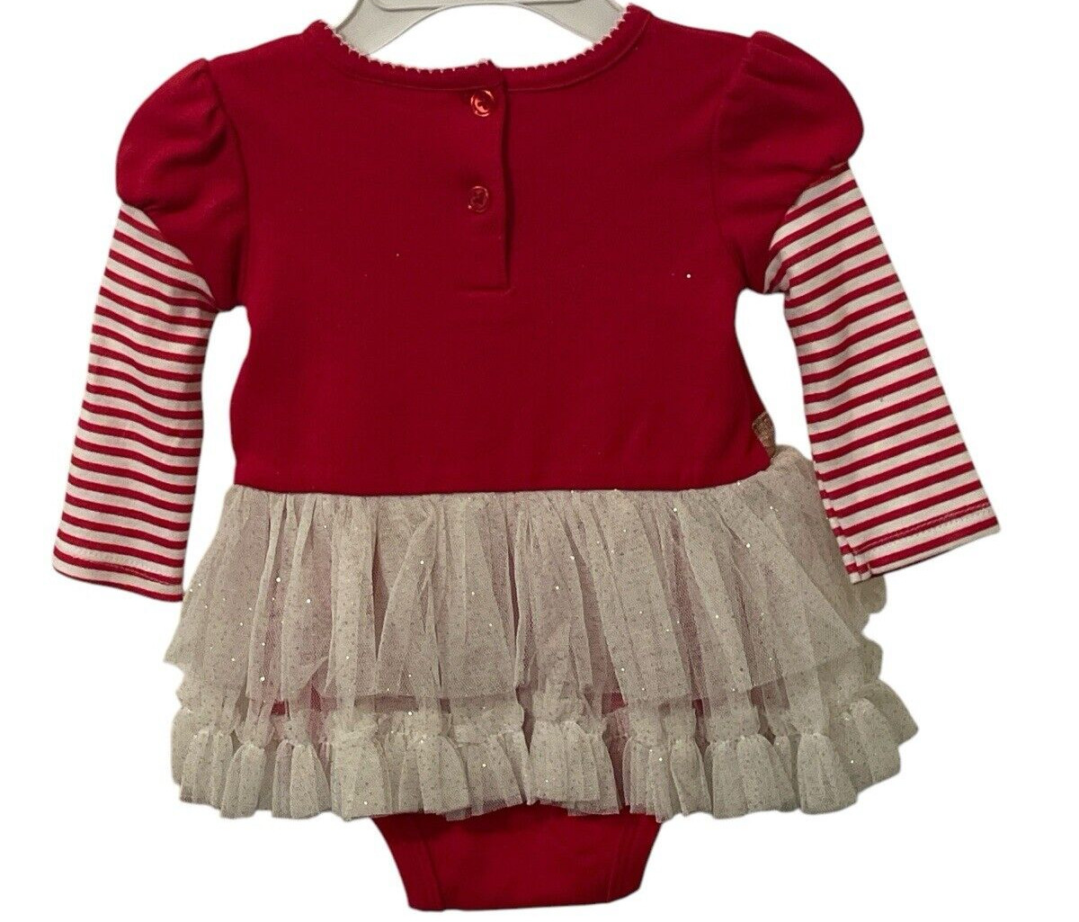Little Lass Baby Girl Christmas Dress Size 6/9M Red White Gold Lace Long Sleeve