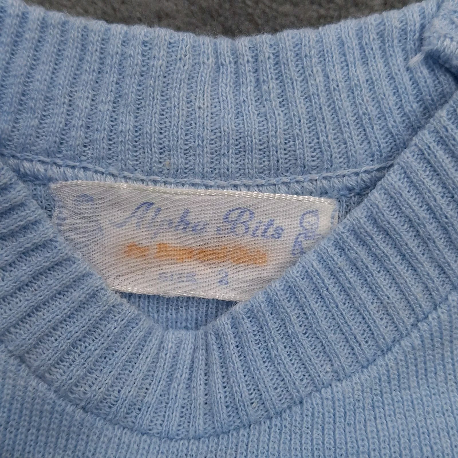 Vtg 60s Baby Knit Outfit Size 2 Blue Infant Alpha Bits For Boys & Girls Belted