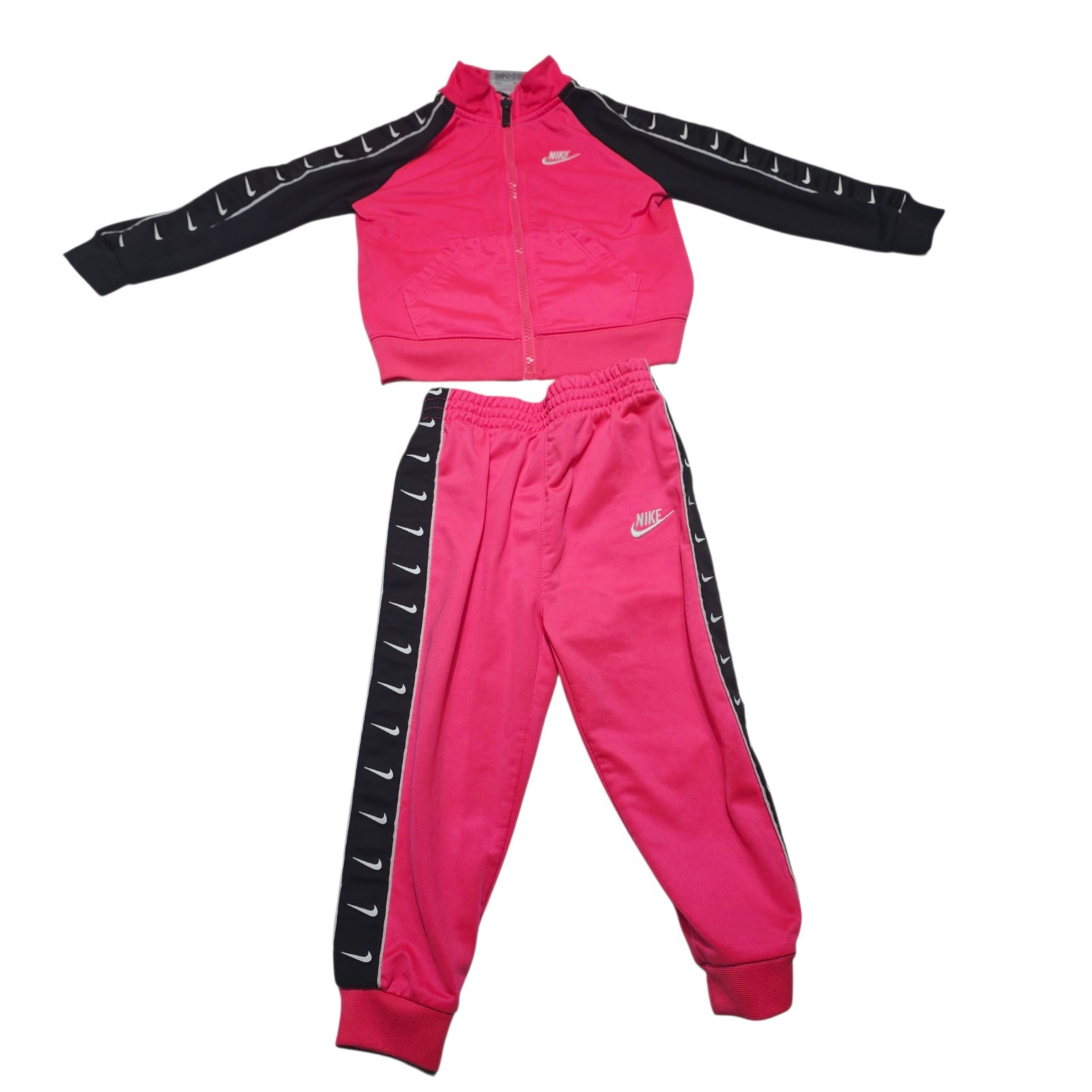 Nike Girls Toddler 2 PCS TRACKSUIT, Hyper Pink, Black, And White Size 24 Months