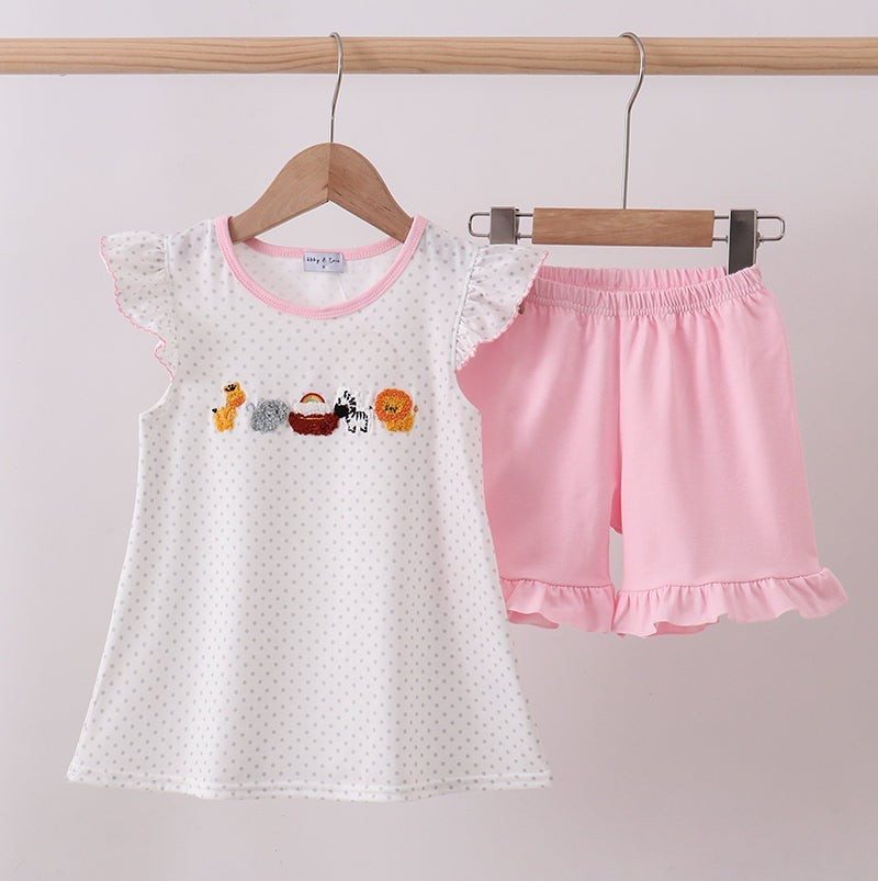 Honeydew Toddler Girl 2 Piece Pink Noah’s Ark French Knot Short Set Size 2T NEW