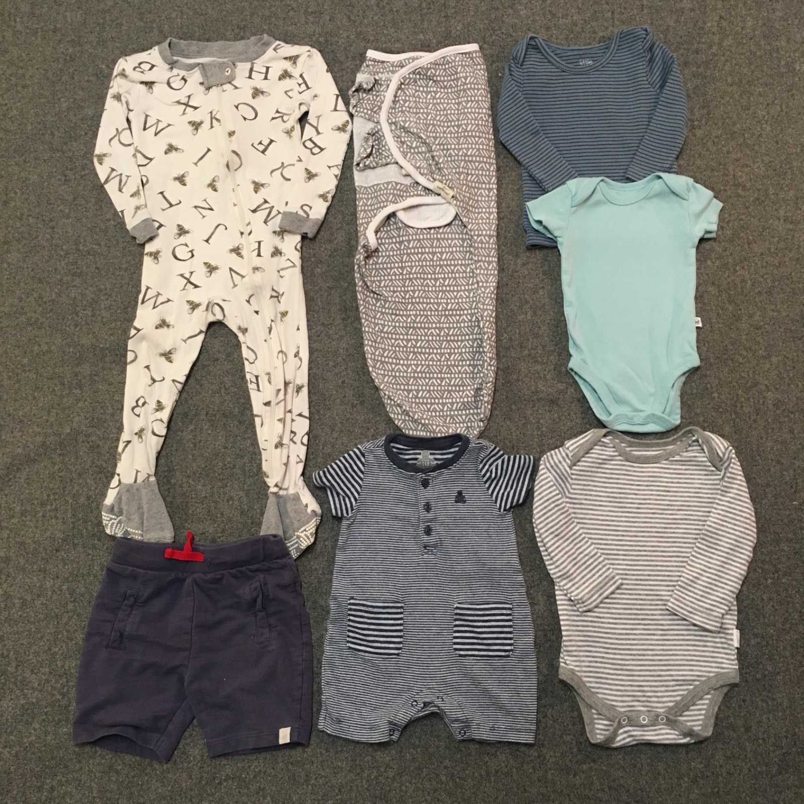 Organic Baby Boy 0-3M 6M 12-18M Clothing Lot 7x Pieces Bulk All Season Striped