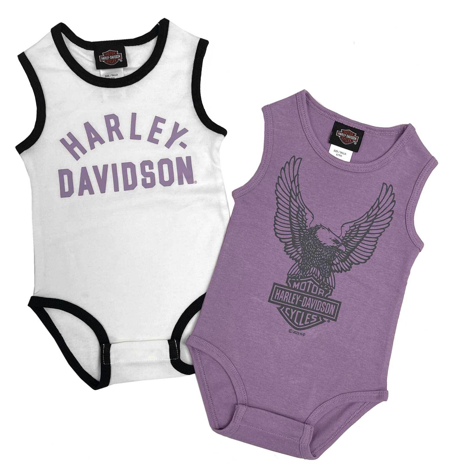 Harley-Davidson Baby Girls’ 2-Pack Newborn Rib Sleeveless Bodysuit Set- Lavender