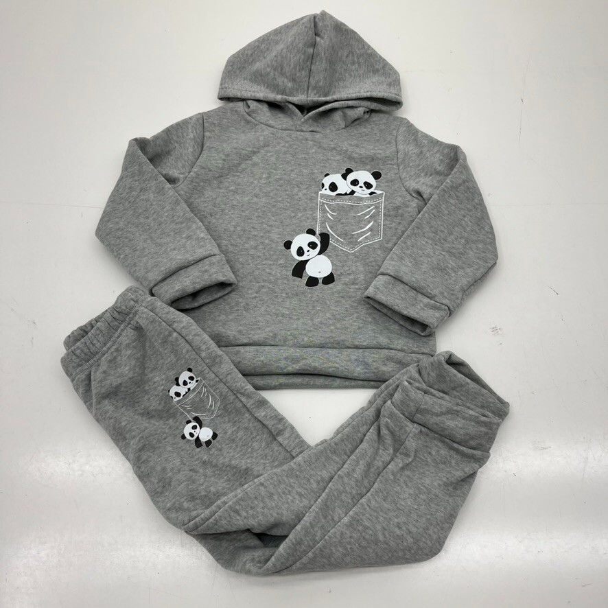 Gray Panda Graphic Print Sweatshirt 2 Piece Outfit Kids Size 4T NEW